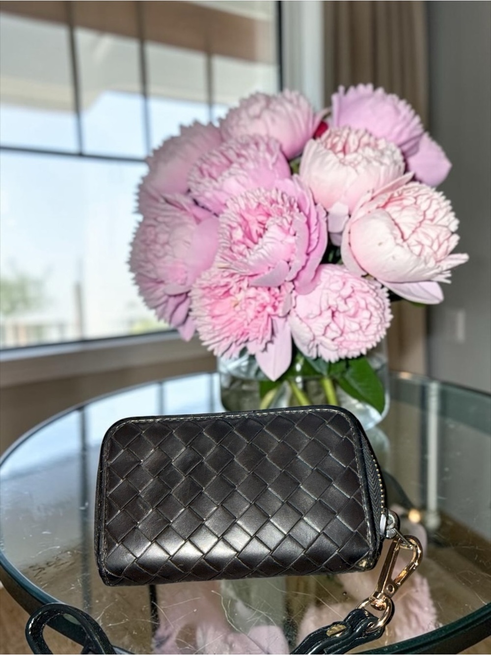 Bottega Veneta Black Embossed Woven Leather Coin Purse w/ unbranded Wrislet - Picture 2 of 8